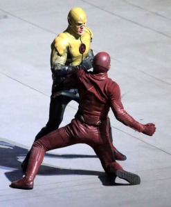On set with Flash and Reverse Flash